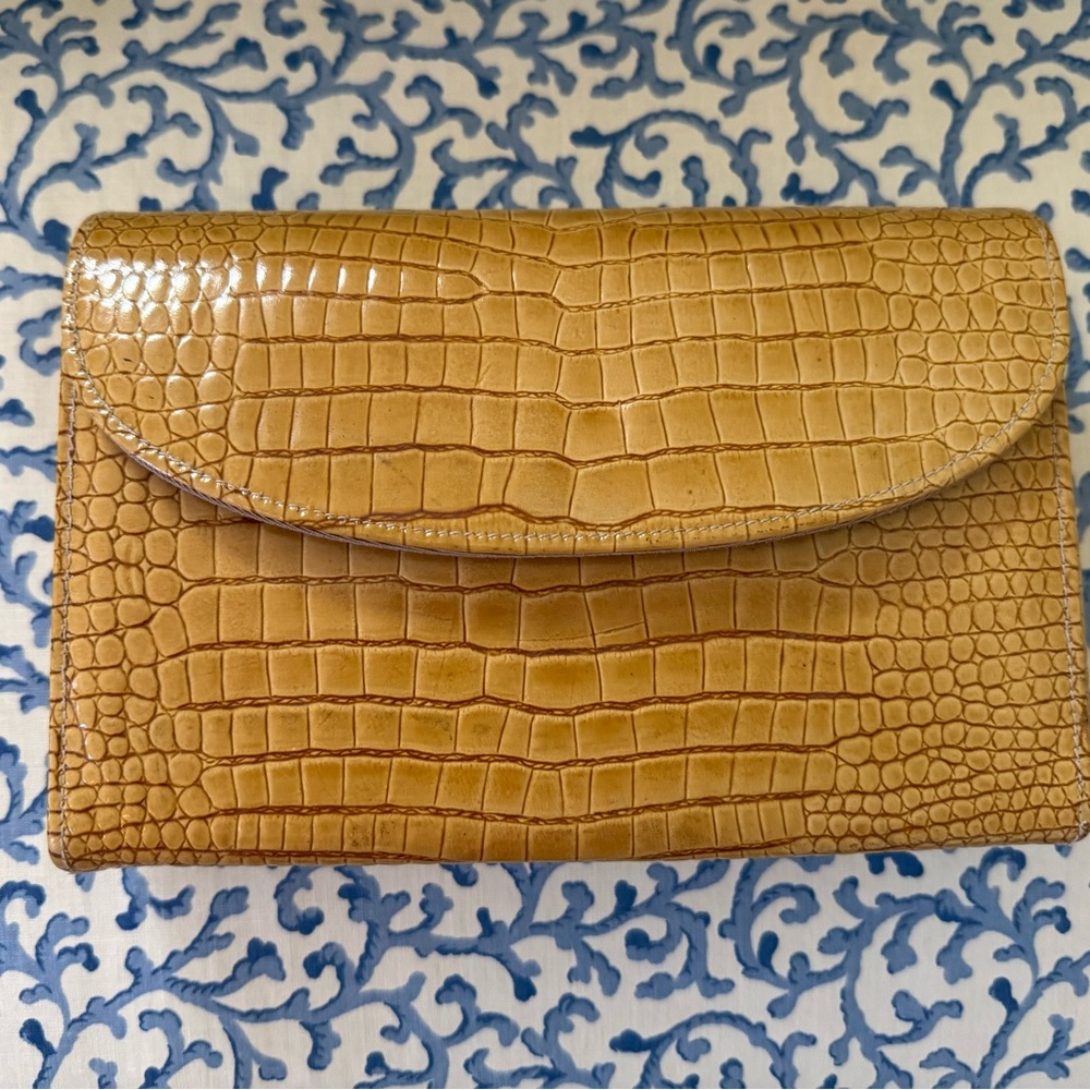 Tan Crocodile/Snakeskin-Embossed Clutch